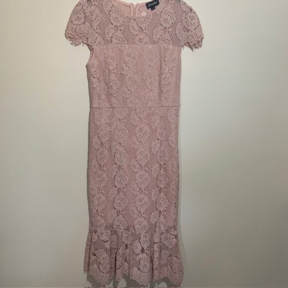 Lamilus Soft Pink Lace Crochet Floral Wedding Cocktail Party Dress - Size M - Picture 1 of 8